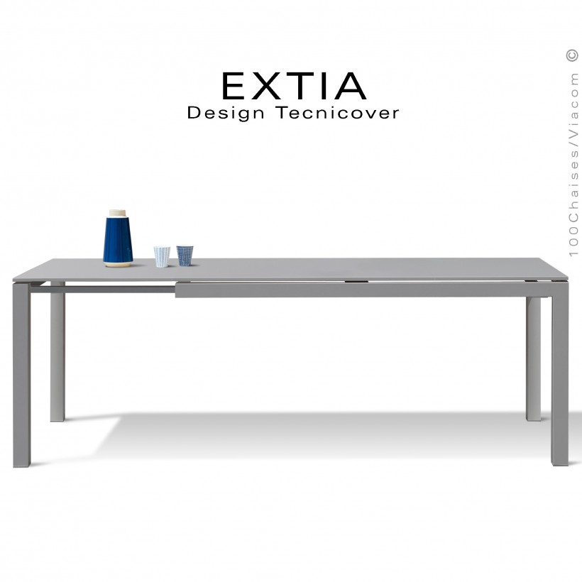 Table repas d'extérieur extensible EXTIA-250, structure acier galvanisé finition peint gris Tourterelle, avec rallonge intégrée.