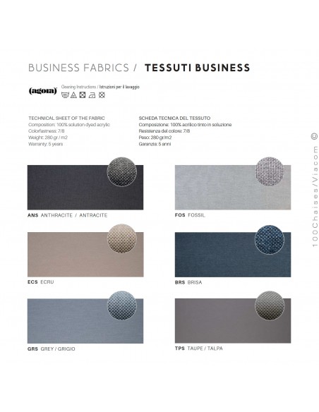 Gamme tissu standard BUISNESS, couleurs, anthracite, écru, gris, argent, bleu marine, taupe.