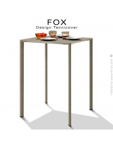 Table haute ou mange debout carré FAX, structure acier galvanisé peinture beige, plateau 60x60 cm.