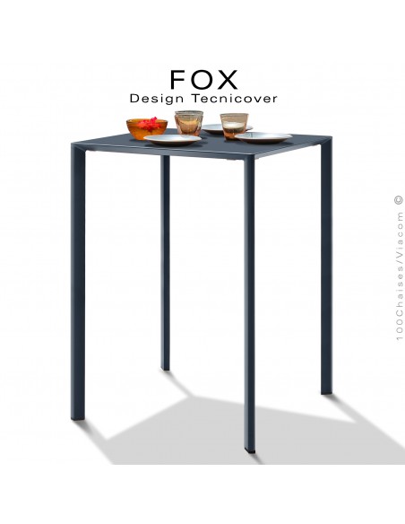 Table haute ou mange debout carré FAX, structure acier galvanisé peinture anthracite, plateau 60x60 cm.