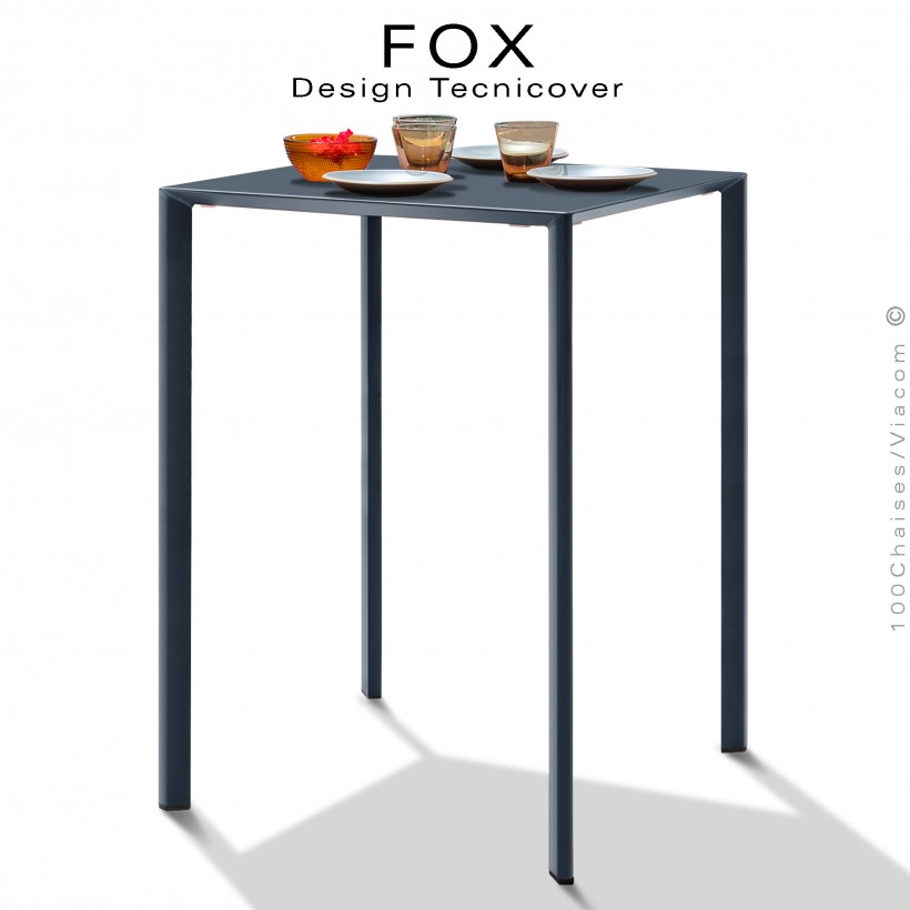 Table haute ou mange debout carré FAX, structure acier galvanisé peinture anthracite, plateau 60x60 cm.