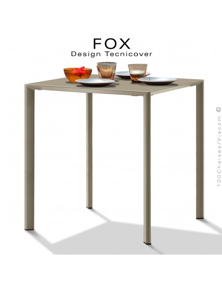 Table repas carré FOX, structure acier galvanisé peinture poudre beige, plateau dimensions 60x60 cm.