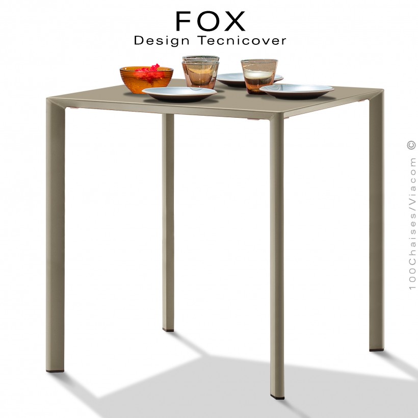 Table repas carré FOX, structure acier galvanisé peinture poudre beige, plateau dimensions 60x60 cm.