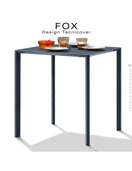 Table repas carré FOX, structure acier galvanisé peinture poudre anthracite, plateau dimensions 60x60 cm.