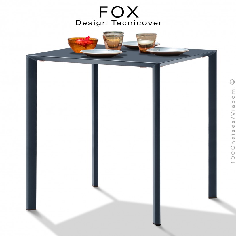 Table repas carré FOX, structure acier galvanisé peinture poudre anthracite, plateau dimensions 60x60 cm.