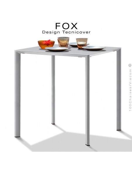 Table repas carré FOX, structure acier galvanisé peinture poudre blanche, plateau dimensions 60x60 cm.