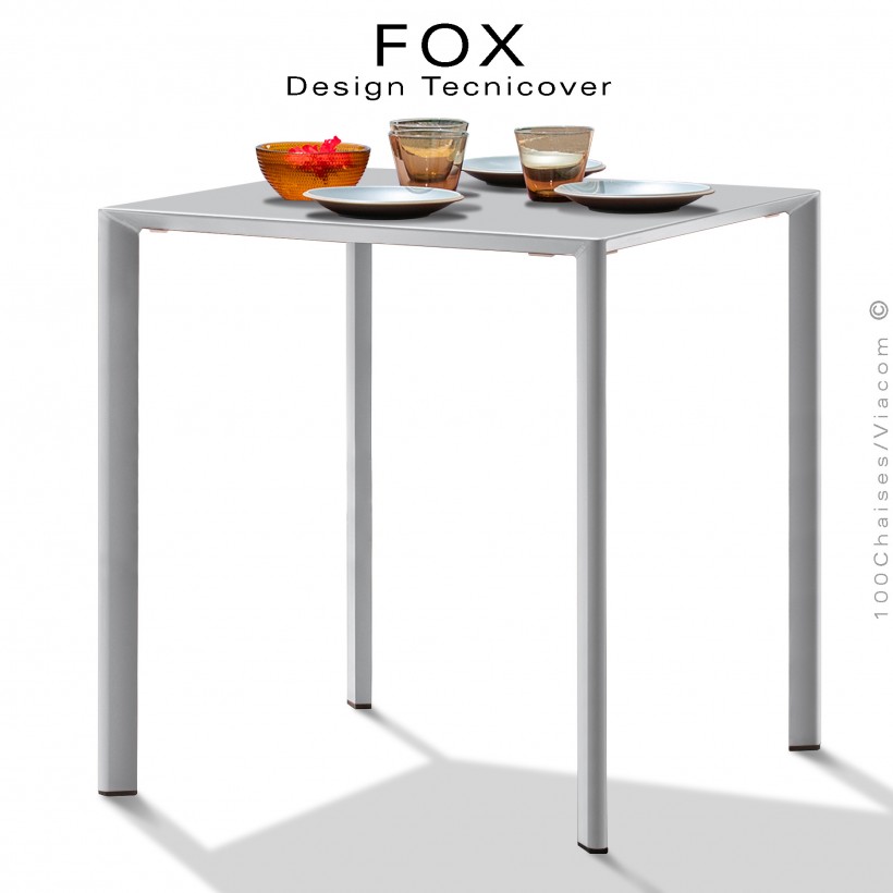 Table repas carré FOX, structure acier galvanisé peinture poudre blanche, plateau dimensions 60x60 cm.