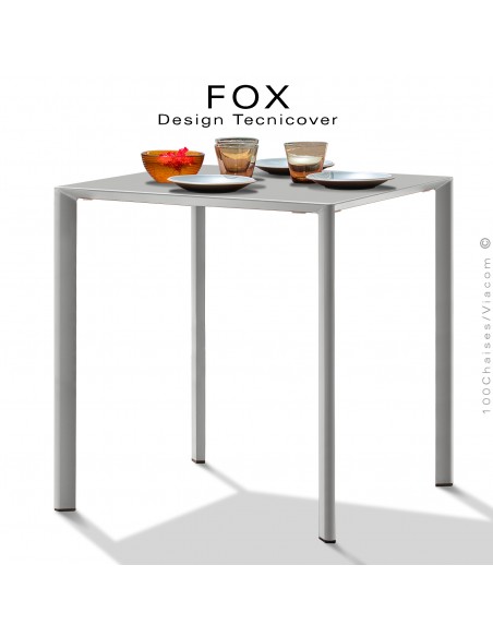 Table repas carré FOX, structure acier galvanisé peinture poudre blanc perle, plateau dimensions 60x60 cm.