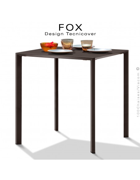 Table repas carré FOX, structure acier galvanisé peinture poudre bronze, plateau dimensions 60x60 cm.