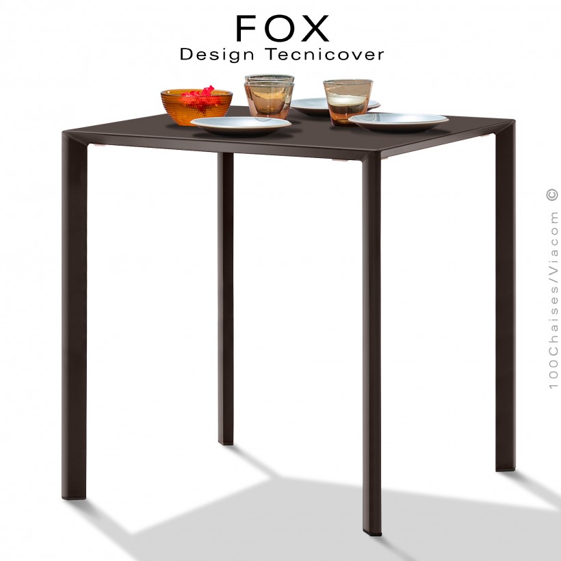 Table repas carré FOX, structure acier galvanisé peinture poudre bronze, plateau dimensions 60x60 cm.