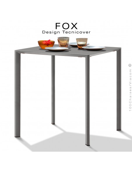 Table repas carré FOX, structure acier galvanisé peinture poudre gris Tourterelle, plateau dimensions 60x60 cm.