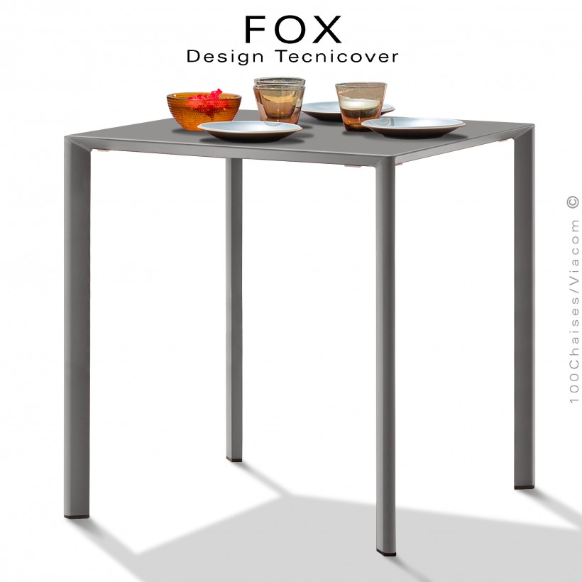 Table repas carré FOX, structure acier galvanisé peinture poudre gris Tourterelle, plateau dimensions 60x60 cm.