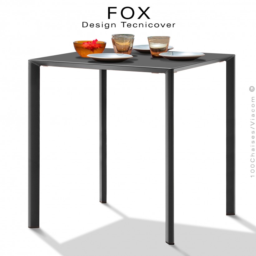 Table repas carré FOX, structure acier galvanisé peinture poudre noir, plateau dimensions 60x60 cm.