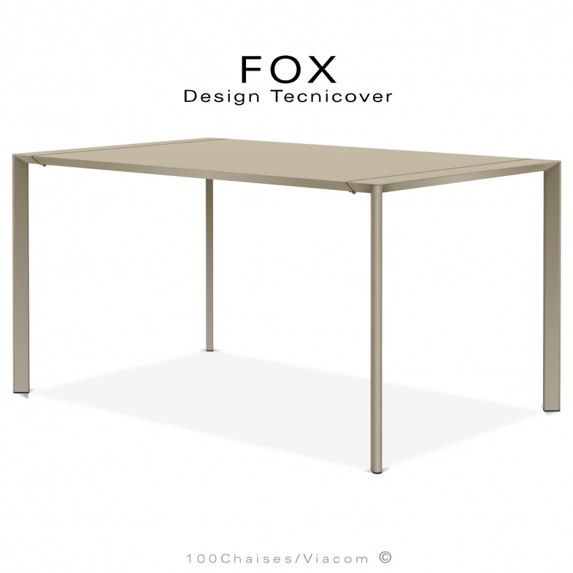 Table repas rectangulaire FOX, structure acier galvanisé peinture poudre beige, plateau 140x90 cm.