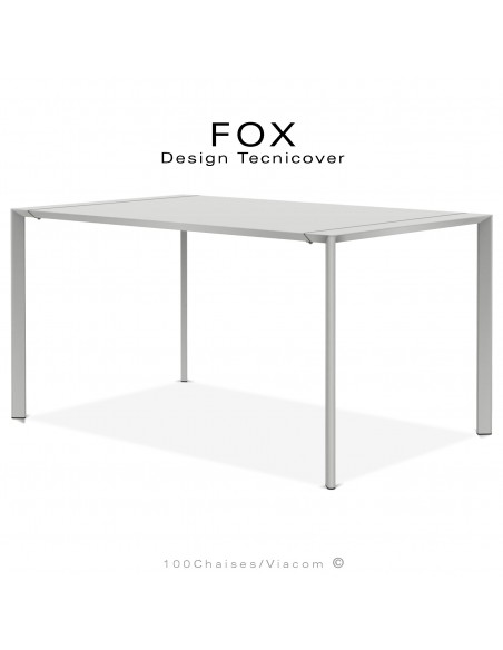 Table repas rectangulaire FOX, structure acier galvanisé peinture poudre blanc perle, plateau 140x90 cm.