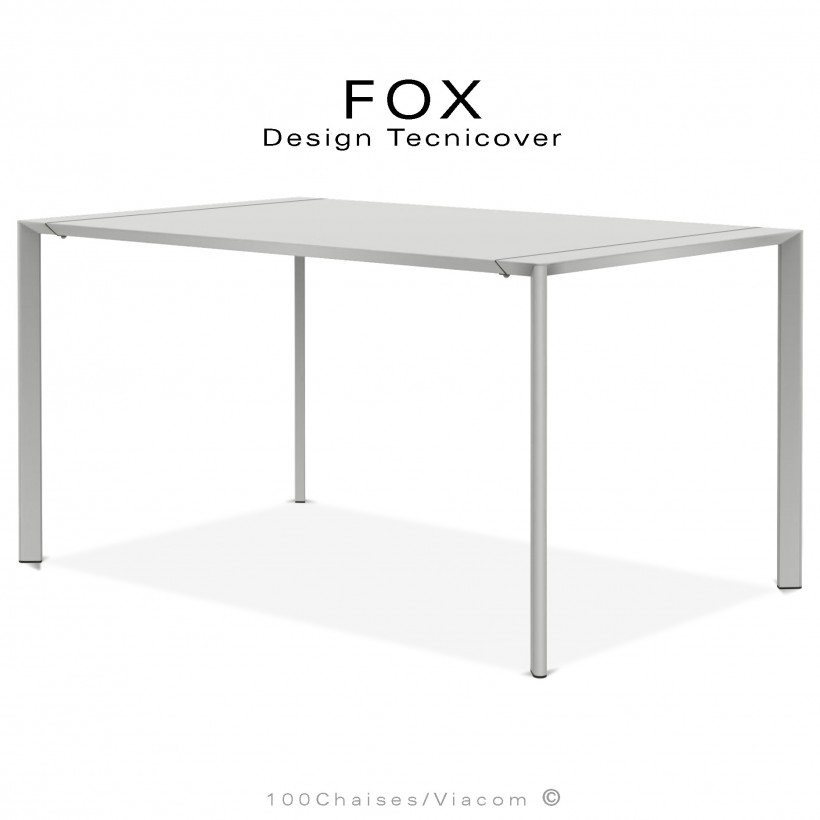 Table repas rectangulaire FOX, structure acier galvanisé peinture poudre blanc perle, plateau 140x90 cm.