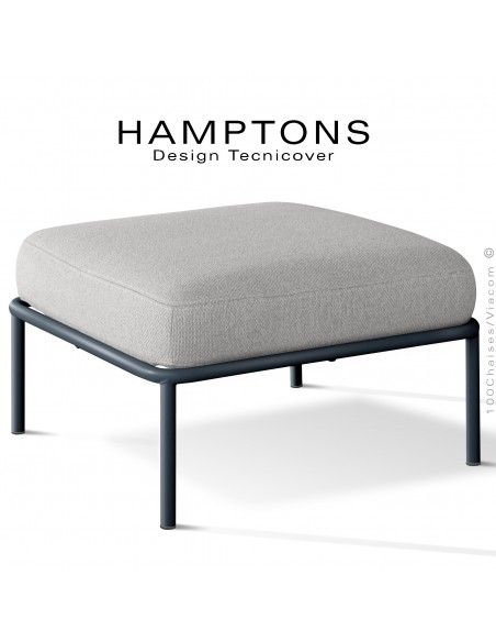 Pouf ou module banquette pour extérieur HAMPTONS, acier galvanisé peint anthracite, assise coussins tissu crème.