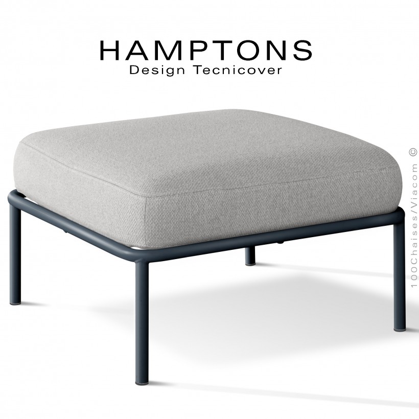 Pouf ou module banquette pour extérieur HAMPTONS, acier galvanisé peint anthracite, assise coussins tissu crème.