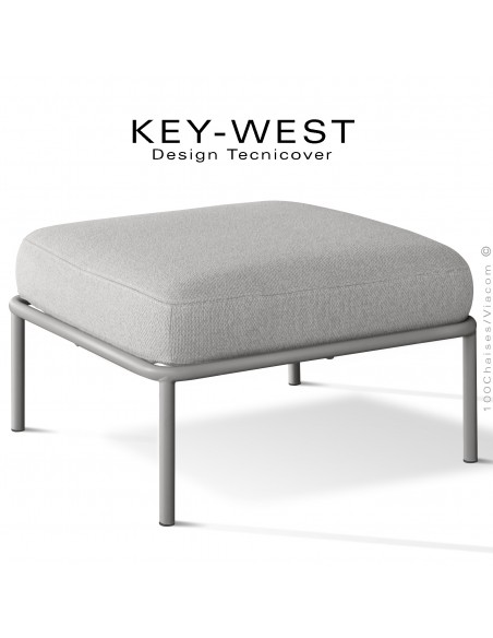 Pouf ou module banquette pour extérieur KEY-WEST, structure peint gris Tourterelle, assise confort coussin, tissu crème.