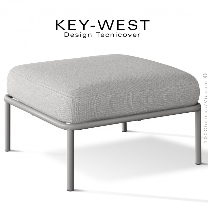 Pouf ou module banquette pour extérieur KEY-WEST, structure peint gris Tourterelle, assise confort coussin, tissu crème.