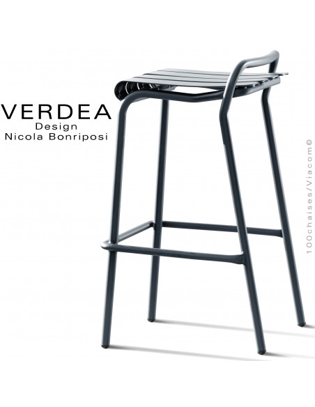 Tabouret de bar d'extérieur VERDEA, structure aluminium peint anthracite.