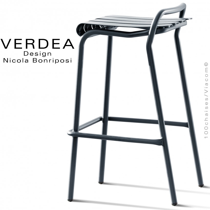 Tabouret de bar d'extérieur VERDEA, structure aluminium peint anthracite.