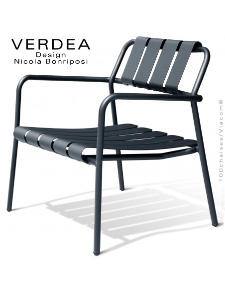 Fauteuil lounge d'extérieur VERDEA, structure aluminium peint anthracite.