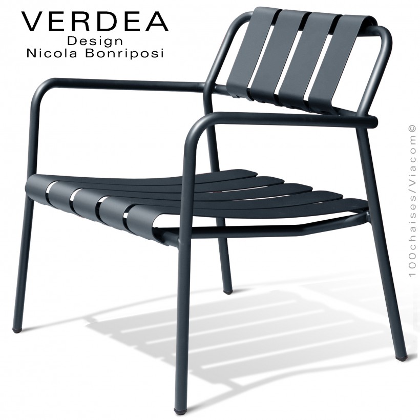 Fauteuil lounge d'extérieur VERDEA, structure aluminium peint anthracite.