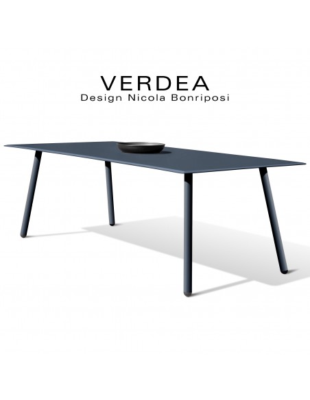 Table rectangulaire d'extérieur VERDEA, plateau 220x100 cm., structure aluminium peint anthracite.