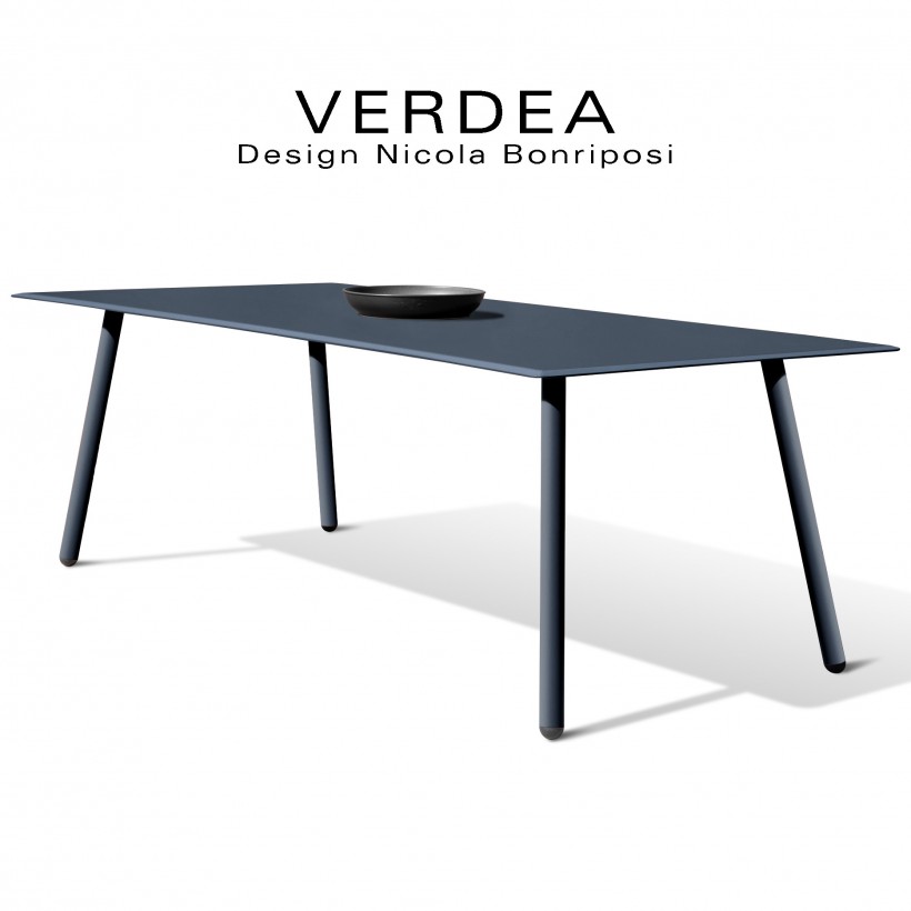 Table rectangulaire d'extérieur VERDEA, plateau 220x100 cm., structure aluminium peint anthracite.