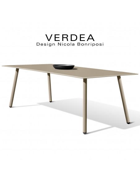 Table rectangulaire d'extérieur VERDEA, plateau 220x100 cm., structure aluminium peint beige.