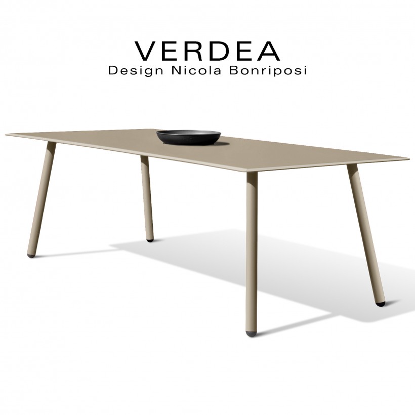 Table rectangulaire d'extérieur VERDEA, plateau 220x100 cm., structure aluminium peint beige.