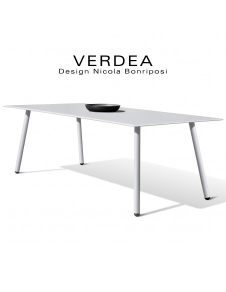 Table rectangulaire d'extérieur VERDEA, plateau 220x100 cm., structure aluminium peint blanc.