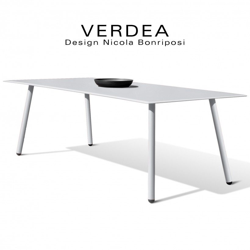 Table rectangulaire d'extérieur VERDEA, plateau 220x100 cm., structure aluminium peint blanc.