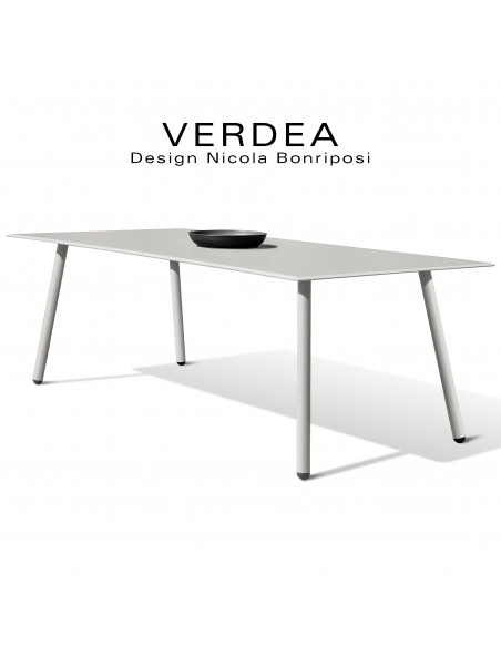 Table rectangulaire d'extérieur VERDEA, plateau 220x100 cm., structure aluminium peint blanc perle.