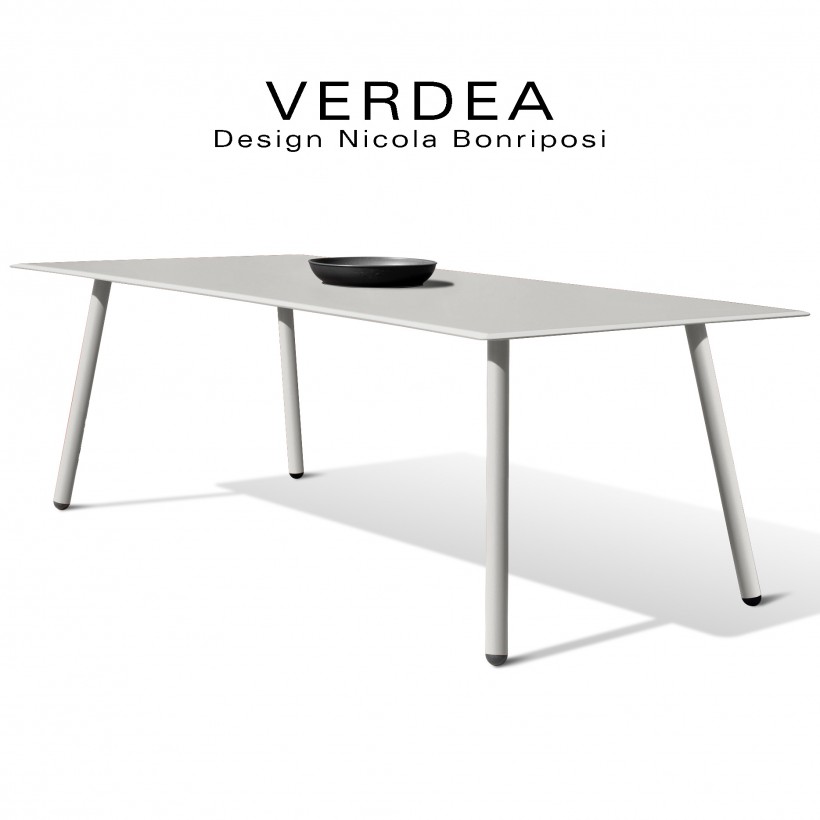 Table rectangulaire d'extérieur VERDEA, plateau 220x100 cm., structure aluminium peint blanc perle.