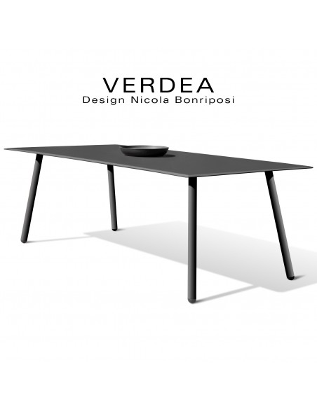 Table rectangulaire d'extérieur VERDEA, plateau 220x100 cm., structure aluminium peint noir.