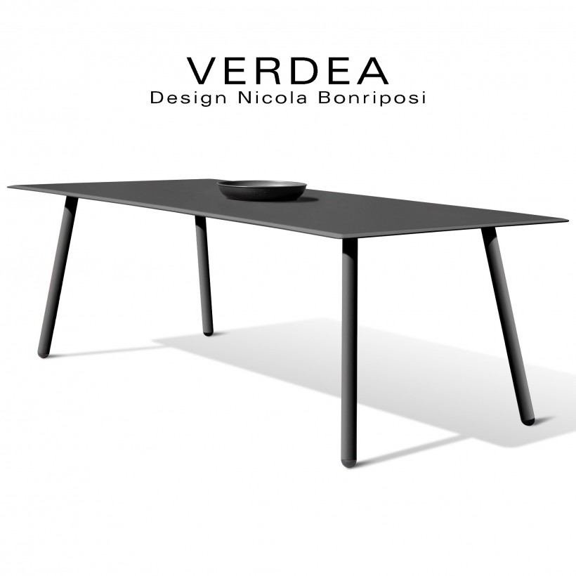 Table rectangulaire d'extérieur VERDEA, plateau 220x100 cm., structure aluminium peint noir.