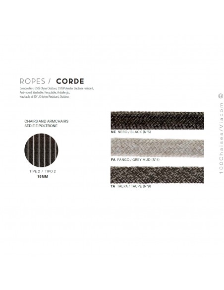 Palette couleur cordage marine, pour dossier chaise VERDEA, pour extérieur, empilable.