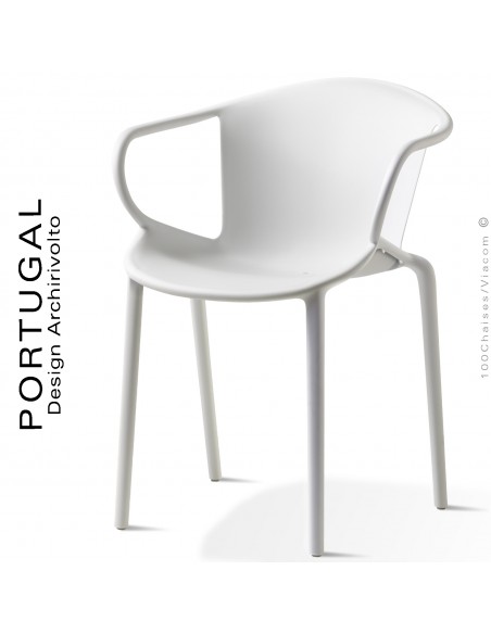 Fauteuil plastique design PORTUGAL, structure polypropylène couleur blanc, avec accoudoirs, empilable.