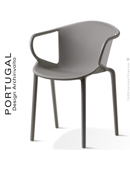 Fauteuil plastique design PORTUGAL, structure polypropylène couleur anthracite, avec accoudoirs, empilable.