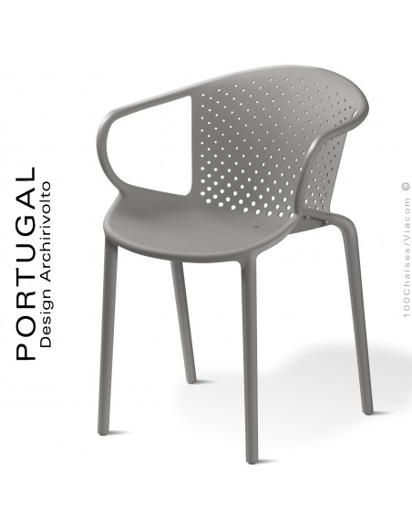 Fauteuil design plastique dossier micro perforé PORTUGAL, structure couleur anthracite, avec accoudoirs, empilable.