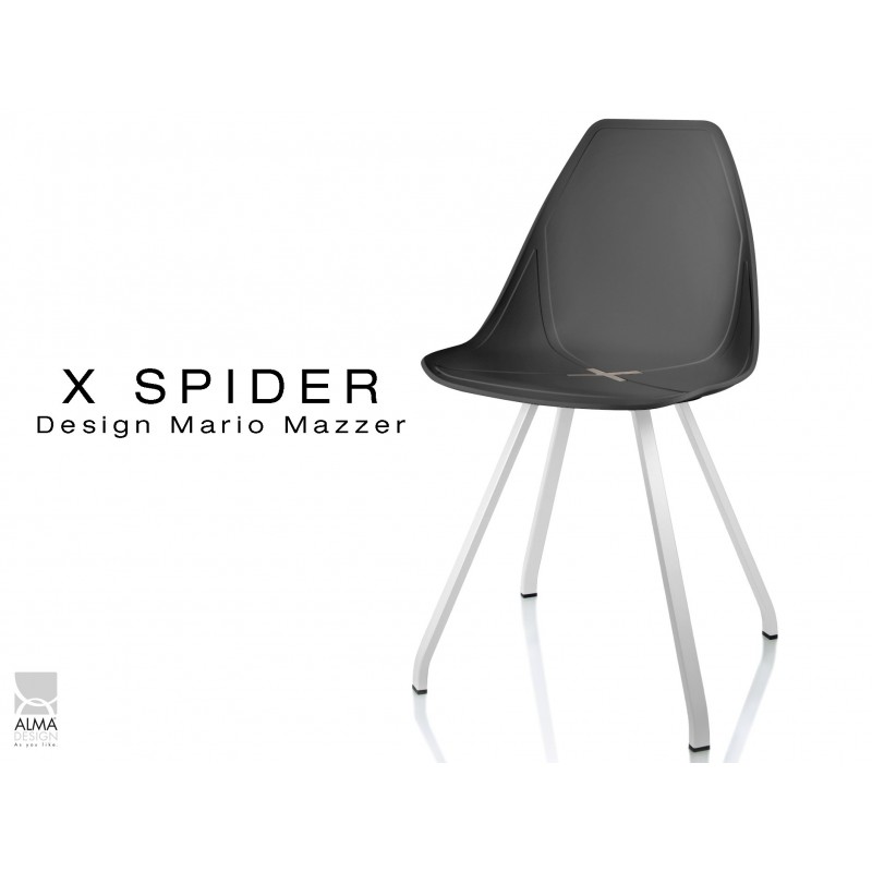 X-SPIDER coque noir, piétement peinture polyester blanc- lot de 4 chaises