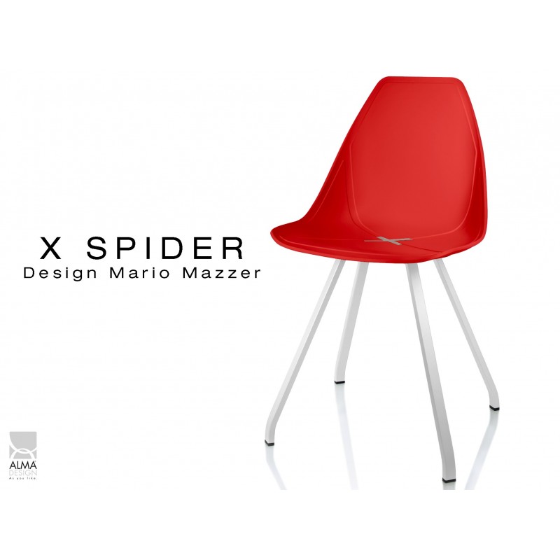 X-SPIDER coque rouge, piétement peinture polyester blanc- lot de 4 chaises