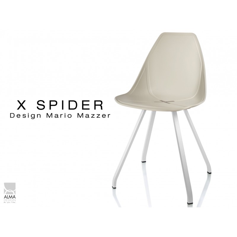 X-SPIDER coque sable clair, piétement peinture polyester blanc- lot de 4 chaises