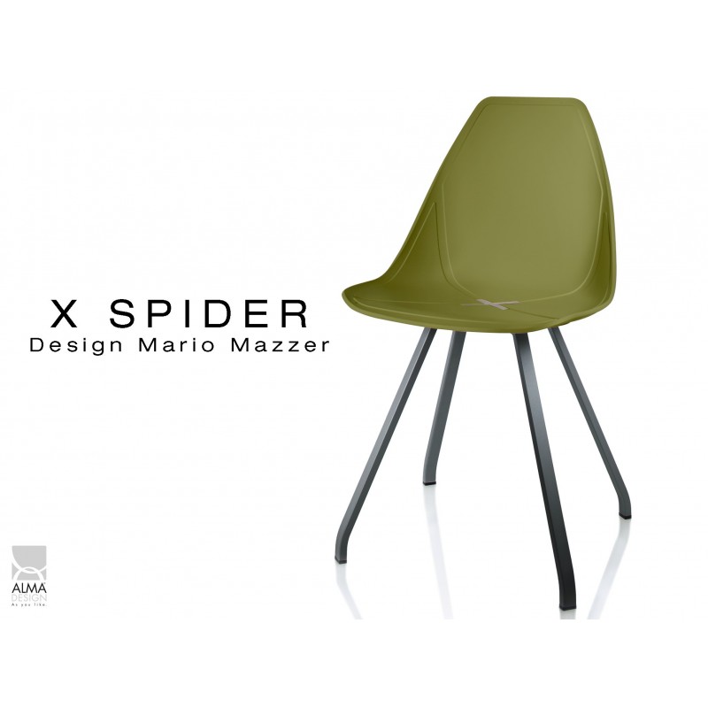 X-SPIDER coque vert militaire, piétement peinture polyester noir - lot de 4 chaises