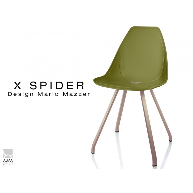 X-SPIDER coque vert militaire, piétement peinture polyester sable - lot de 4 chaises