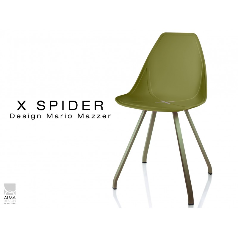 X-SPIDER coque vert militaire, piétement peinture polyester vert militaire - lot de 4 chaises