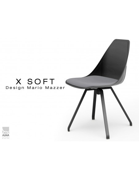 X-SOFT BLACK assise avec coussin Gris-TE31, piétement et coque noir.