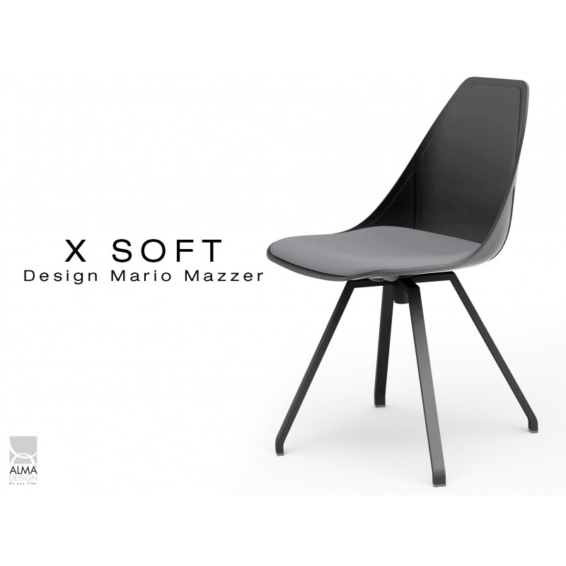 X-SOFT BLACK assise avec coussin Gris-TE31, piétement et coque noir.